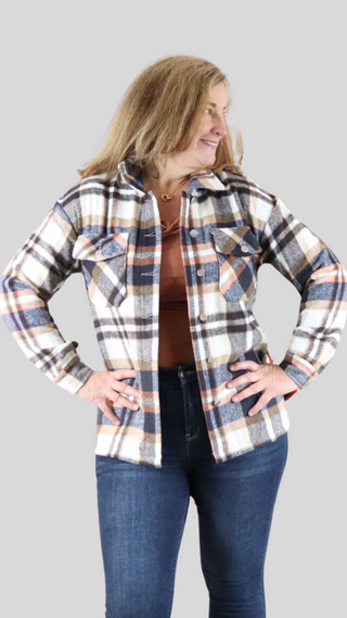 Double Take Plaid Shacket with Pockets