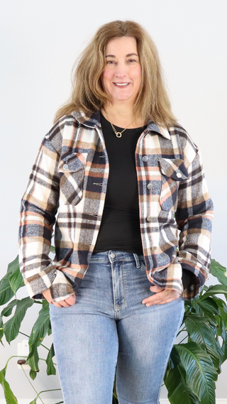 Double Take Plaid Shacket with Pockets
