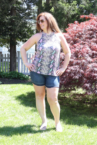BiBi Snakeskin Knit Halter Neck Top